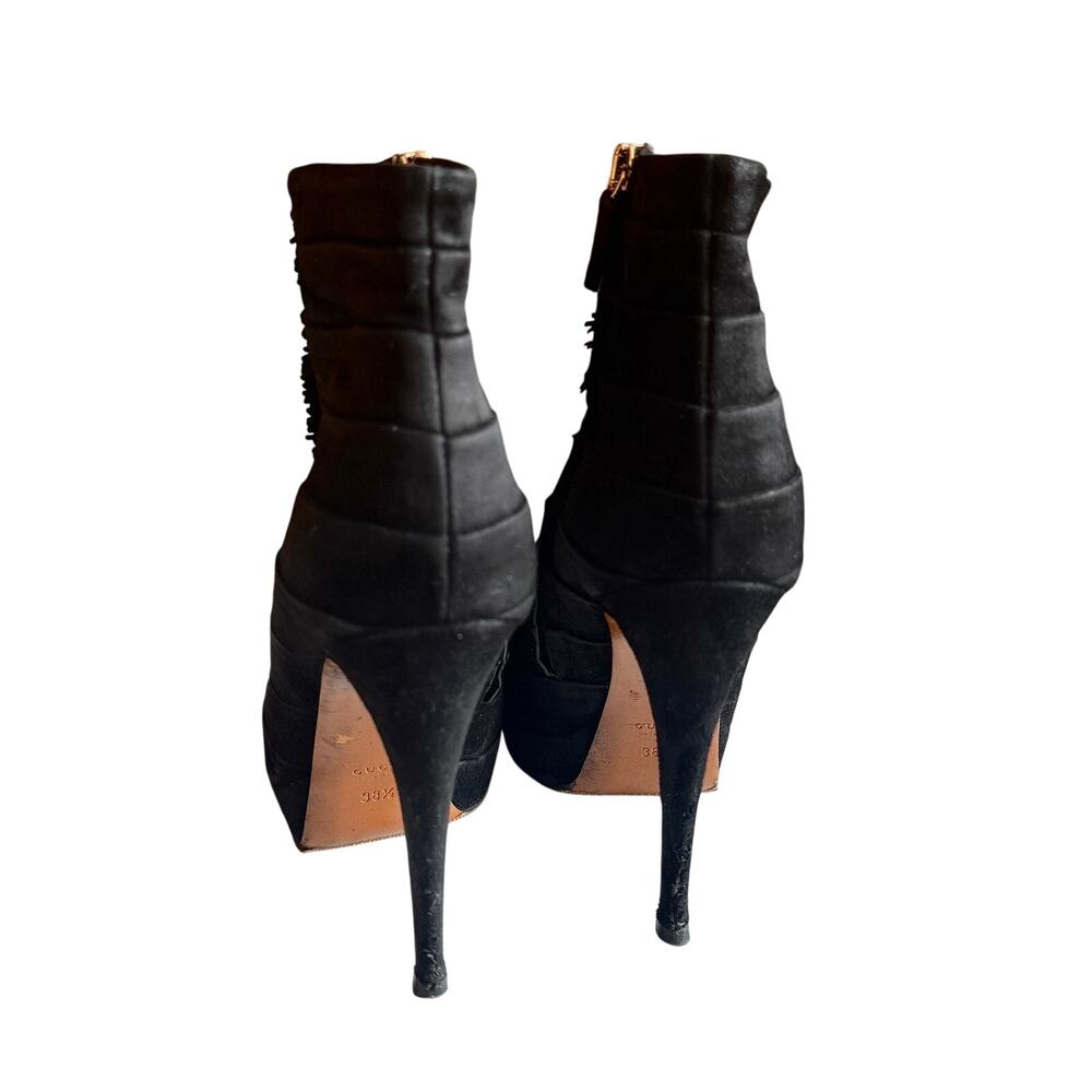 Gucci Women's Black Suede Fringe Trim Accent Lace-Up Boots - Picture 4 of 6